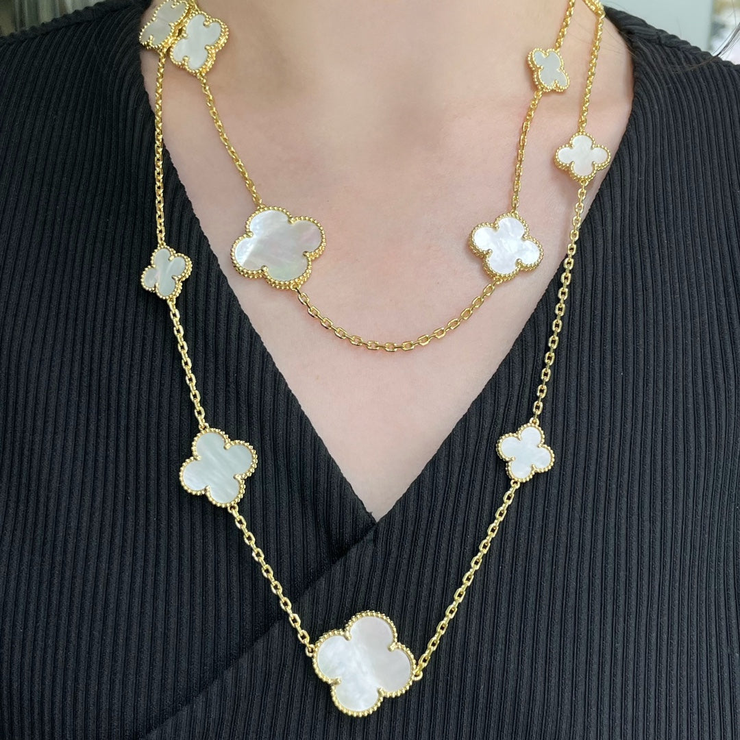 [Clover Jewelery]CLOVER 16 MOTIF WHITE MOP GOLD NECKLACE