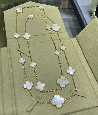 [Clover Jewelery]CLOVER 16 MOTIF WHITE MOP GOLD NECKLACE