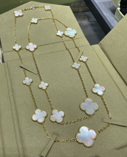 [Clover Jewelery]CLOVER 16 MOTIF WHITE MOP GOLD NECKLACE