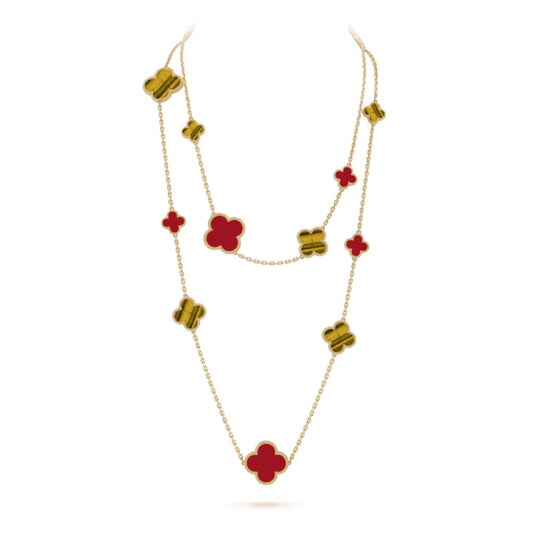 [Clover Jewelery]CLOVER 16 MOTIF CARNELIAN TIGER EYE ROSE GOLD NECKLACE