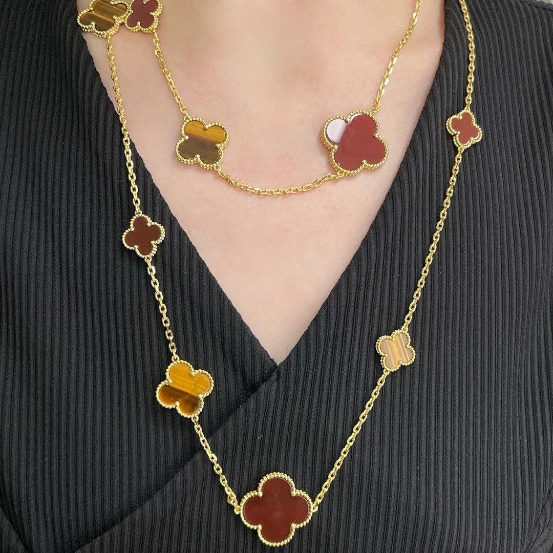 [Clover Jewelery]CLOVER 16 MOTIF CARNELIAN TIGER EYE ROSE GOLD NECKLACE