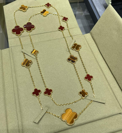 [Clover Jewelery]CLOVER 16 MOTIF CARNELIAN TIGER EYE ROSE GOLD NECKLACE