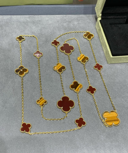 [Clover Jewelery]CLOVER 16 MOTIF CARNELIAN TIGER EYE ROSE GOLD NECKLACE