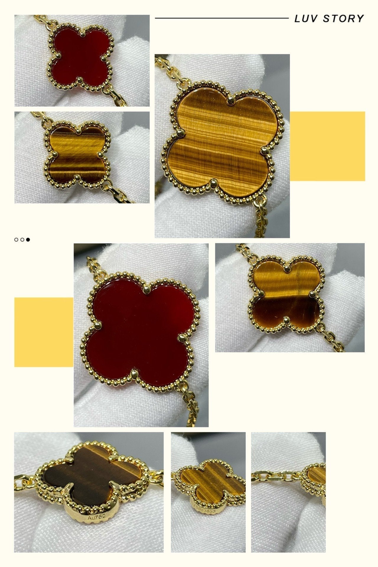 [Clover Jewelery]CLOVER 16 MOTIF CARNELIAN TIGER EYE ROSE GOLD NECKLACE