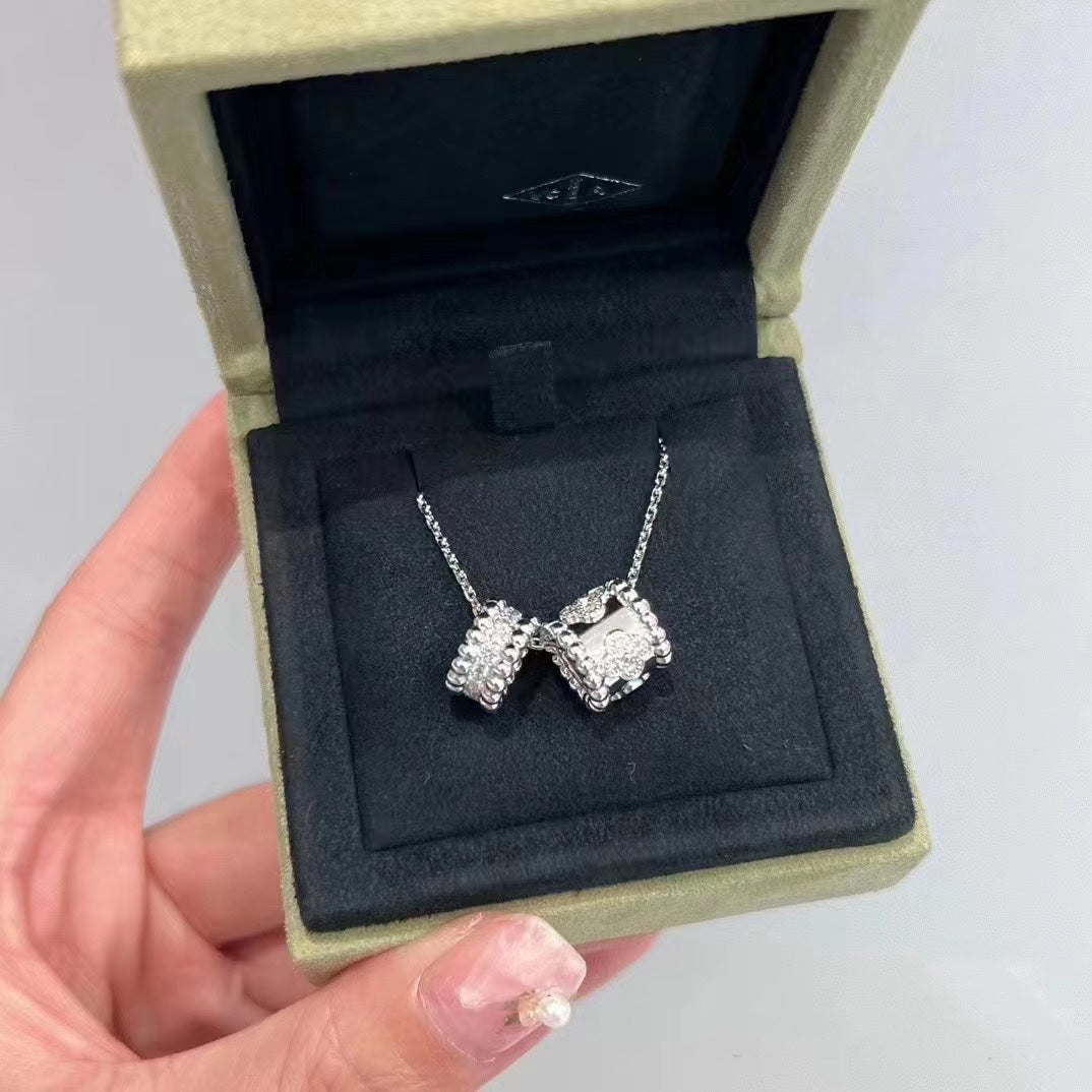 [Clover Jewelery]PERLEE DOUBLE PENDANT SILVER DIAMOND NECKLACE