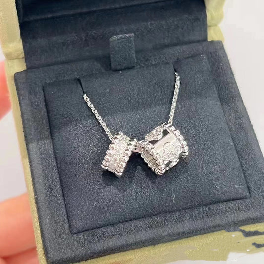 [Clover Jewelery]PERLEE DOUBLE PENDANT SILVER DIAMOND NECKLACE