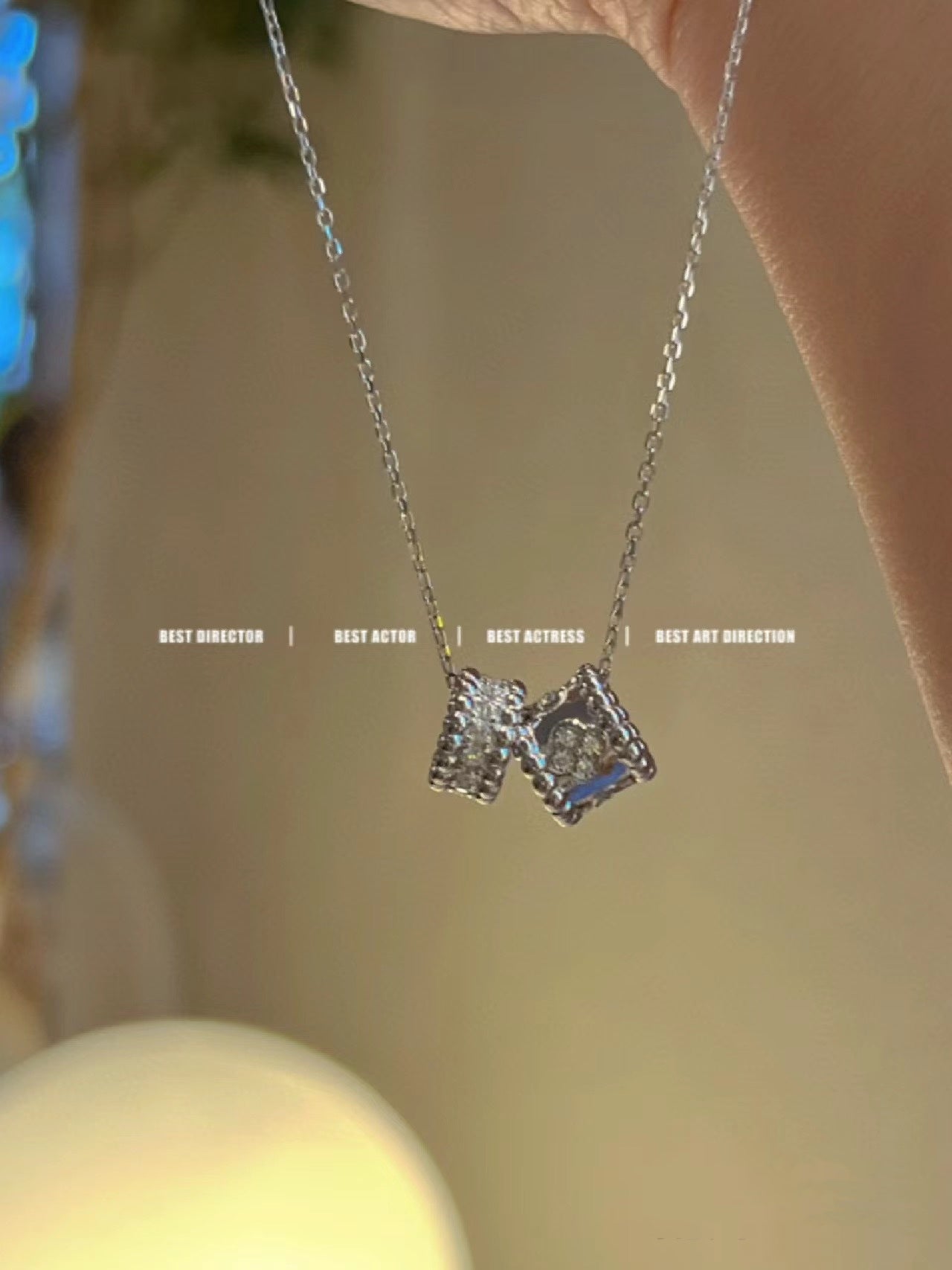 [Clover Jewelery]PERLEE DOUBLE PENDANT SILVER DIAMOND NECKLACE