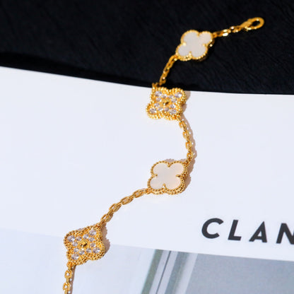 [Clover Jewelery]CLOVER BRACELET 5 MOTIF WHITE MOP DIAMOND