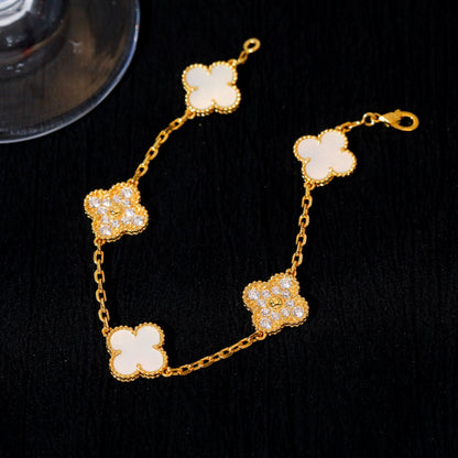 [Clover Jewelery]CLOVER BRACELET 5 MOTIF WHITE MOP DIAMOND