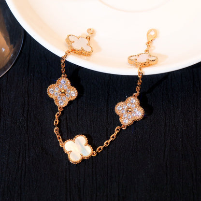 [Clover Jewelery]CLOVER BRACELET 5 MOTIF WHITE MOP DIAMOND