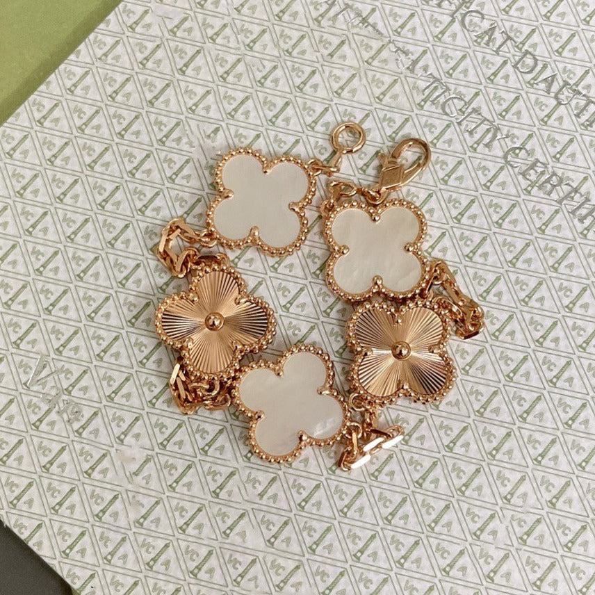 [Clover Jewelery]CLOVER BRACELET 5 MOTIF WHITE MOP PINK GOLD