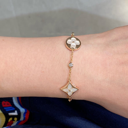 [Clover Jewelery]STAR AND SUN 4 MOTIF WHITE MOP PINK GOLD BRACELET