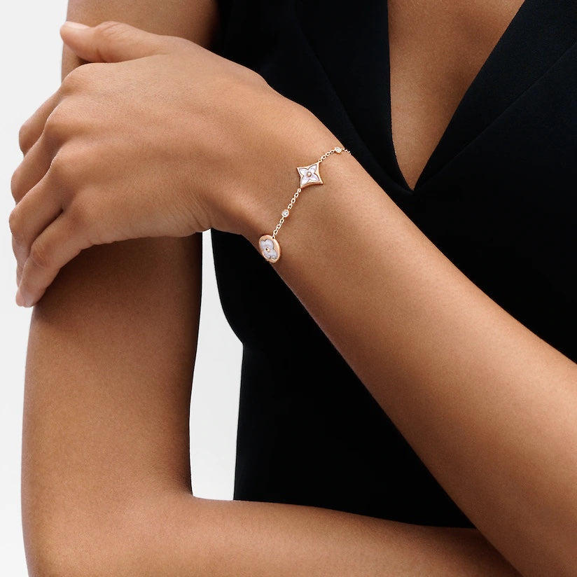 [Clover Jewelery]STAR AND SUN 4 MOTIF WHITE MOP PINK GOLD BRACELET