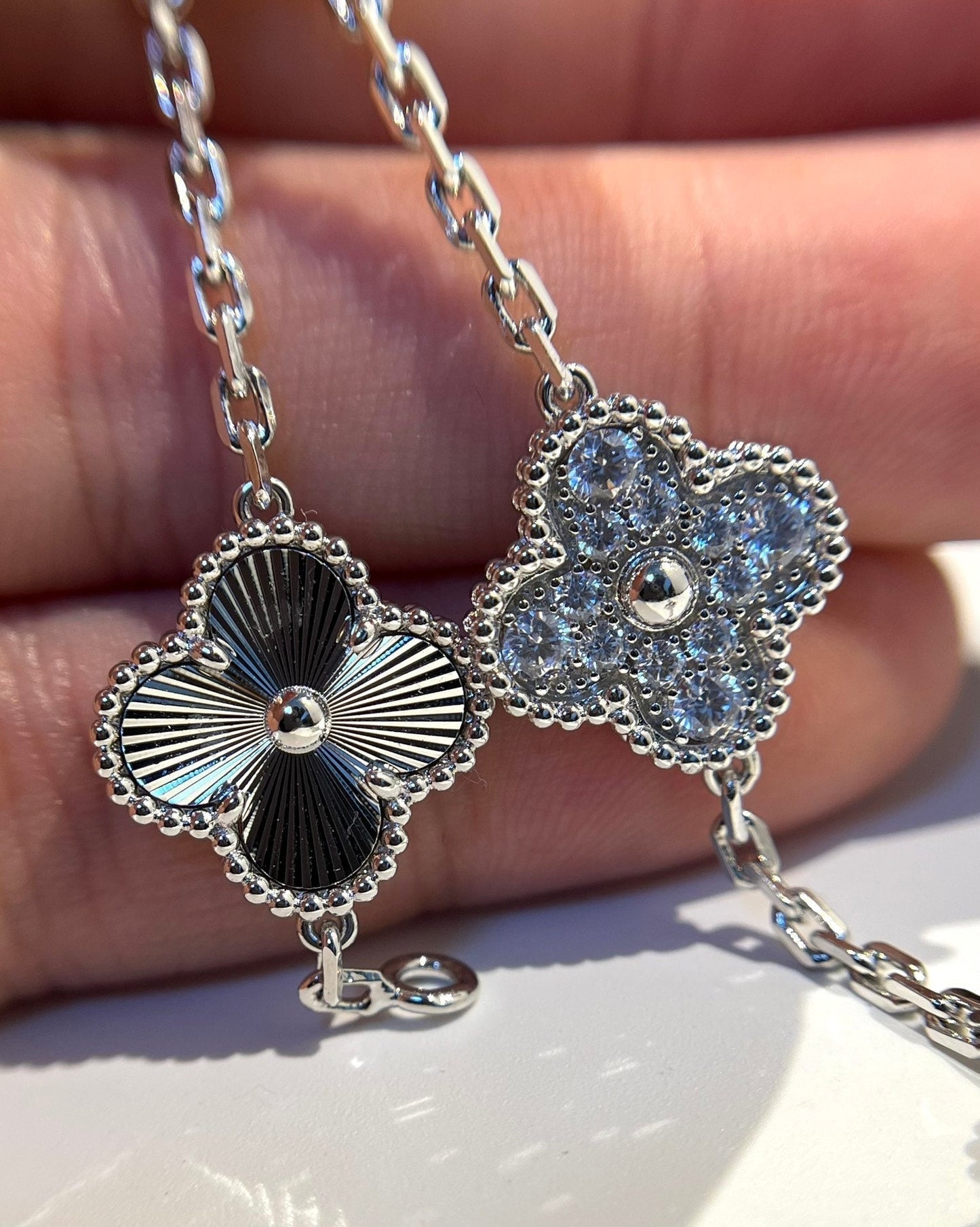 [Clover Jewelery]CLOVER 5 MOTIF SILVER DIAMOND BRACELET