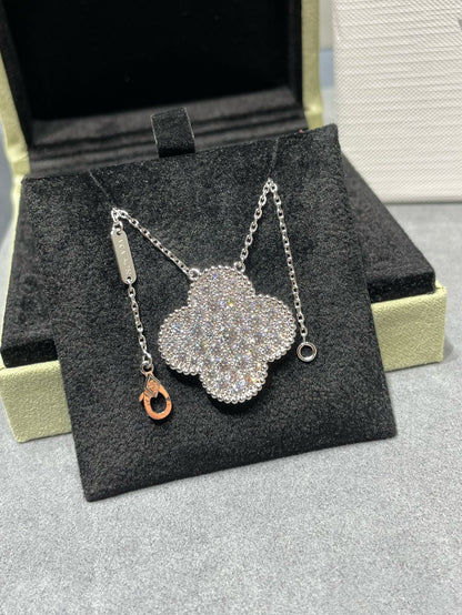 [Clover Jewelery]CLOVER 25MM LARGE PENDANT DIAMOND PAVED SILVER NECKLACE