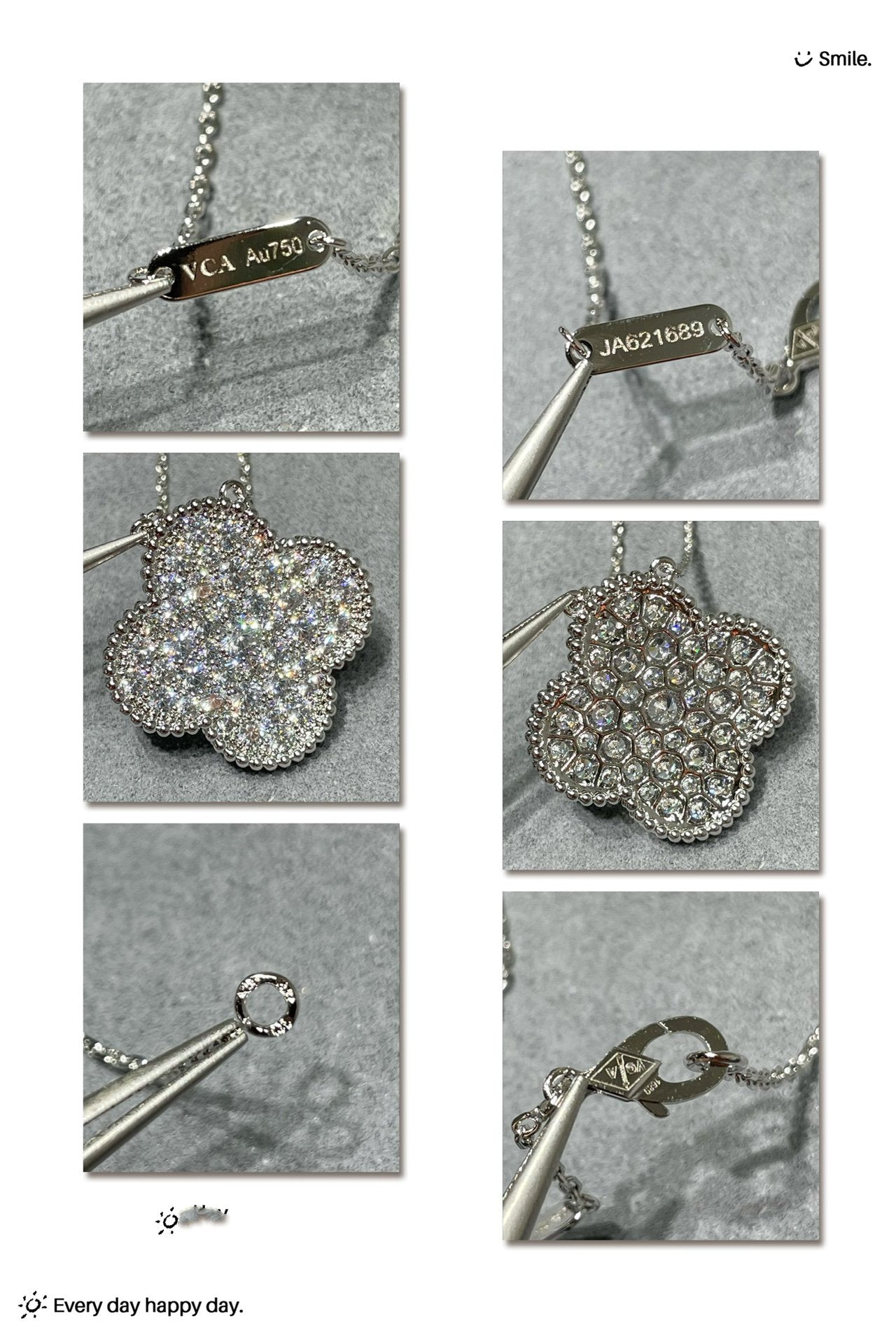 [Clover Jewelery]CLOVER 25MM LARGE PENDANT DIAMOND PAVED SILVER NECKLACE
