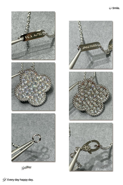 [Clover Jewelery]CLOVER 25MM LARGE PENDANT DIAMOND PAVED SILVER NECKLACE