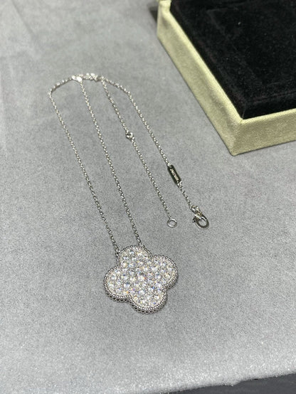 [Clover Jewelery]CLOVER 25MM LARGE PENDANT DIAMOND PAVED SILVER NECKLACE