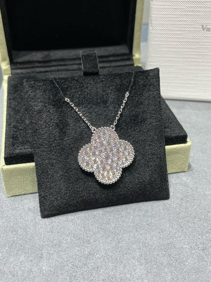 [Clover Jewelery]CLOVER 25MM LARGE PENDANT DIAMOND PAVED SILVER NECKLACE