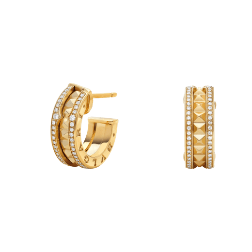 [Clover Jewelery]ZERO 1 ROCK GOLD EARRINGS WITH STUDDED SPIRAL AND PAVED DIAMONDS