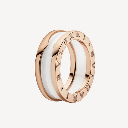 [Clover Jewelery]ZERO 1 TWO-BAND LOOPS AND WHITE CERAMIC SPIRAL PINK GOLD RING