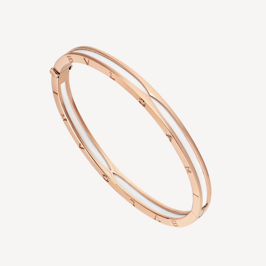 [Clover Jewelery]ZERO 1 PINK GOLD WITH WHITE CERAMIC BRACELET