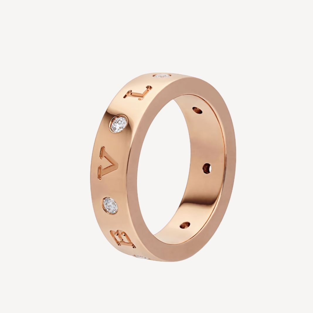 [Clover Jewelery]ZERO 1 ESSENTIAL PINK GOLD BAND WITH DIAMONDS RING