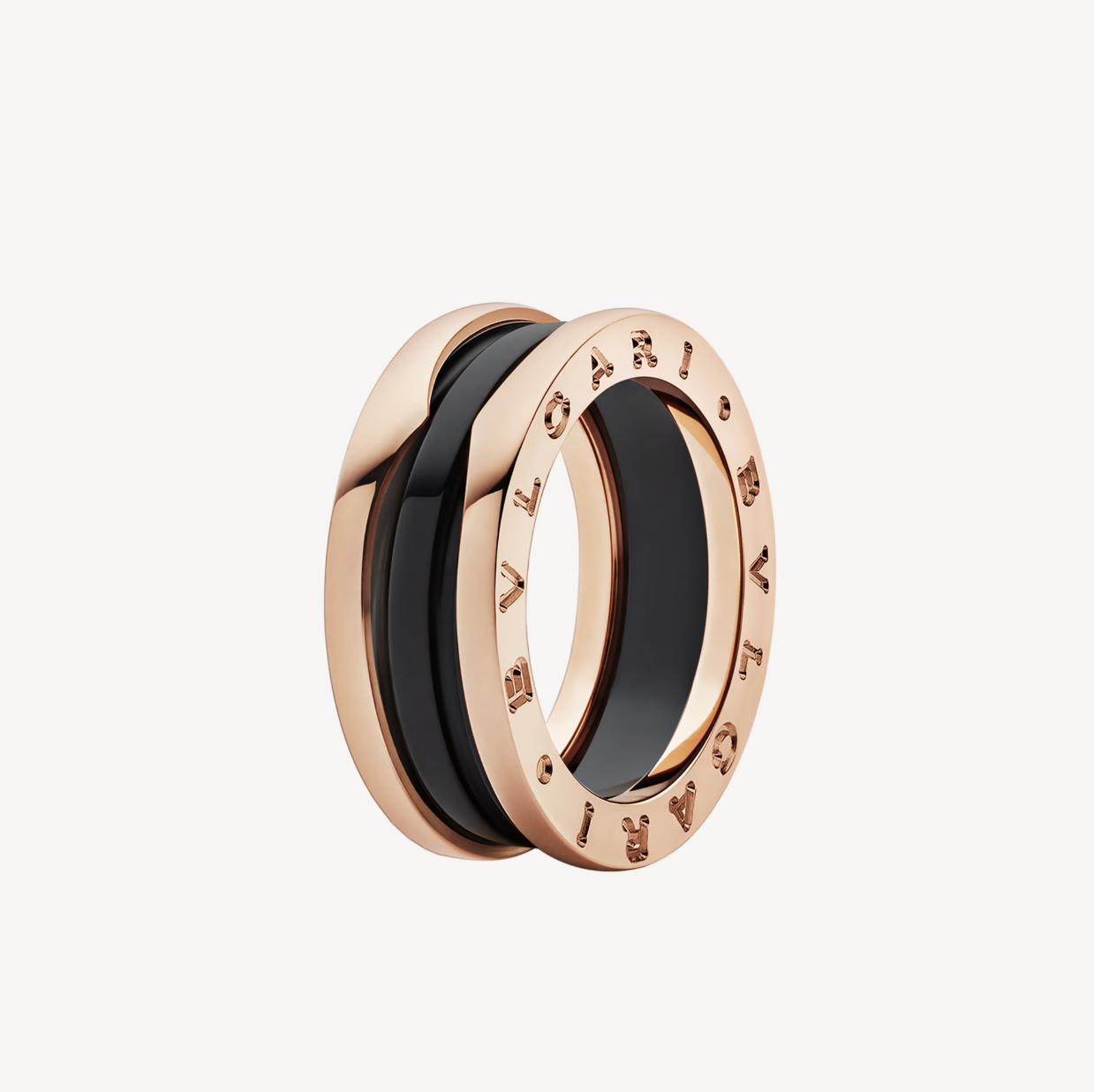 [Clover Jewelery]ZERO 1 TWO-BAND LOOPS AND BLACK CERAMIC PINK GOLD RING