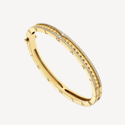[Clover Jewelery]ZERO 1 SPIRAL AND PAVED DIAMOND GOLD BRACELET