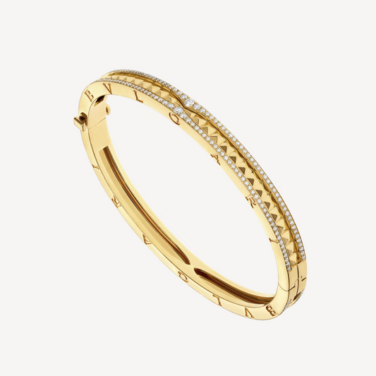 [Clover Jewelery]ZERO 1 SPIRAL AND PAVED DIAMOND GOLD BRACELET