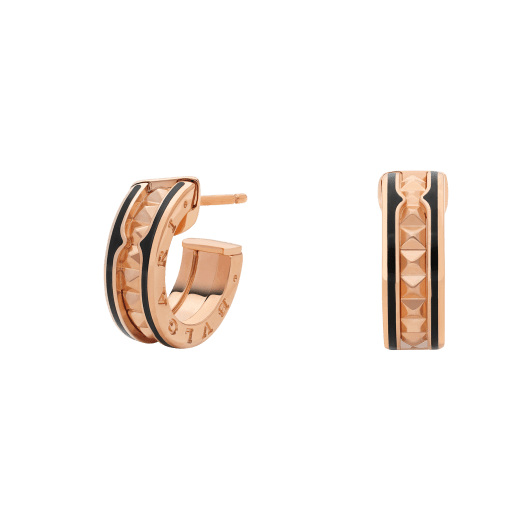 [Clover Jewelery]ZERO 1 ROCK PINK GOLD EARRINGS WITH STUDDED SPIRAL AND BLACK CERAMIC