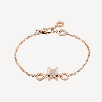 [Clover Jewelery]ZERO 1 SOFT PINK GOLD WITH PAVED DIAMONDS ON THE SPIRAL BRACELET