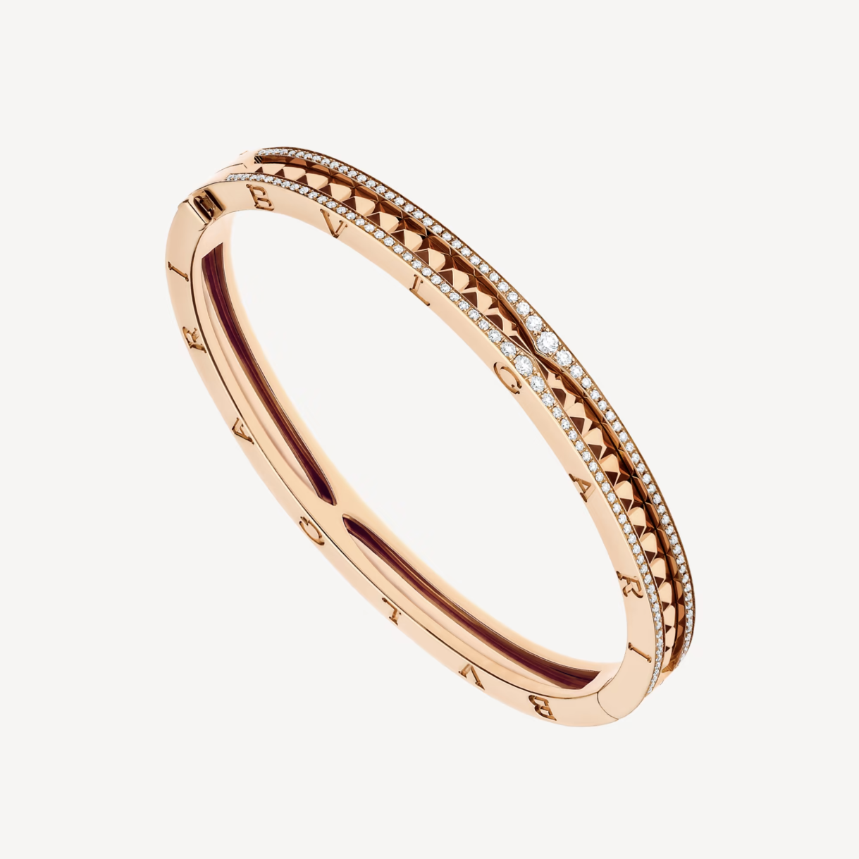 [Clover Jewelery]ZERO 1 SPIRAL AND PAVED DIAMOND PINK GOLD BRACELET