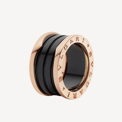 [Clover Jewelery]ZERO 1 FOUR-BAND LOOPS AND BLACK CERAMIC SPIRAL PINK GOLD RING