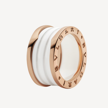 [Clover Jewelery]ZERO 1 FOUR-BAND LOOPS AND WHITE CERAMIC SPIRAL PINK GOLD RING