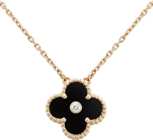 [Clover Jewelery]CLOVER 15MM DIAMOND ONYX NECKLACE