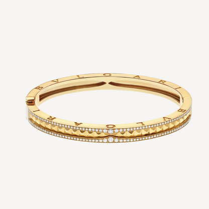 [Clover Jewelery]ZERO 1 SPIRAL AND PAVED DIAMOND GOLD BRACELET