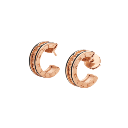 [Clover Jewelery]ZERO 1 ROCK PINK GOLD EARRINGS WITH STUDDED SPIRAL AND BLACK CERAMIC