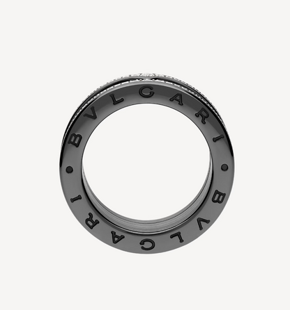 [Clover Jewelery]ZERO 1 ROCK FOUR-BAND BLACK CERAMIC WITH STUDDED SPIRAL AND PAVED DIAMONDS RING