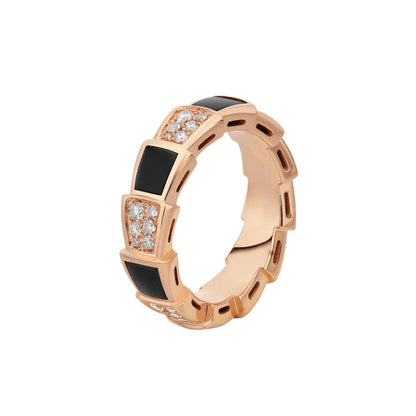 [Clover Jewelery]SERPENTI RING PINK GOLD BLACK MOP DIAMOND PAVED 4MM
