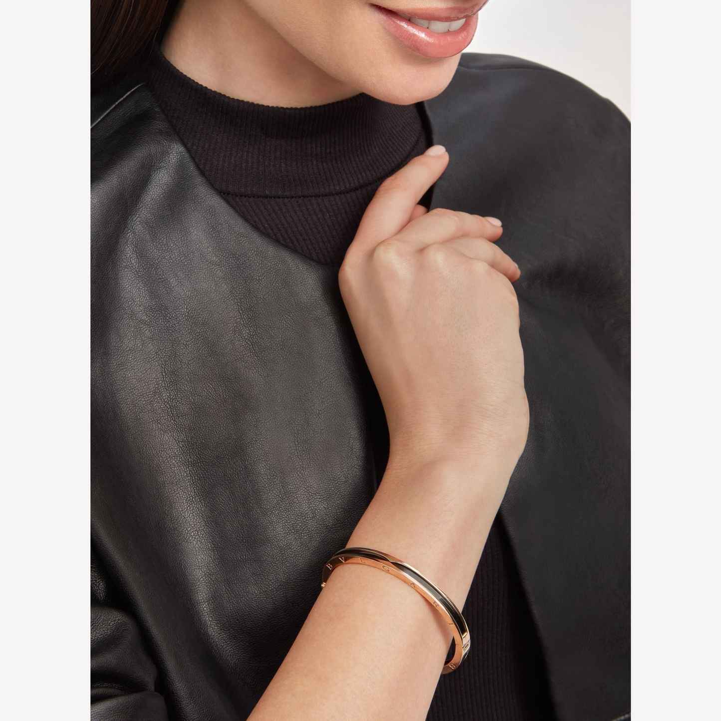 [Clover Jewelery]ZERO 1 PINK GOLD WITH BLACK CERAMIC BRACELET