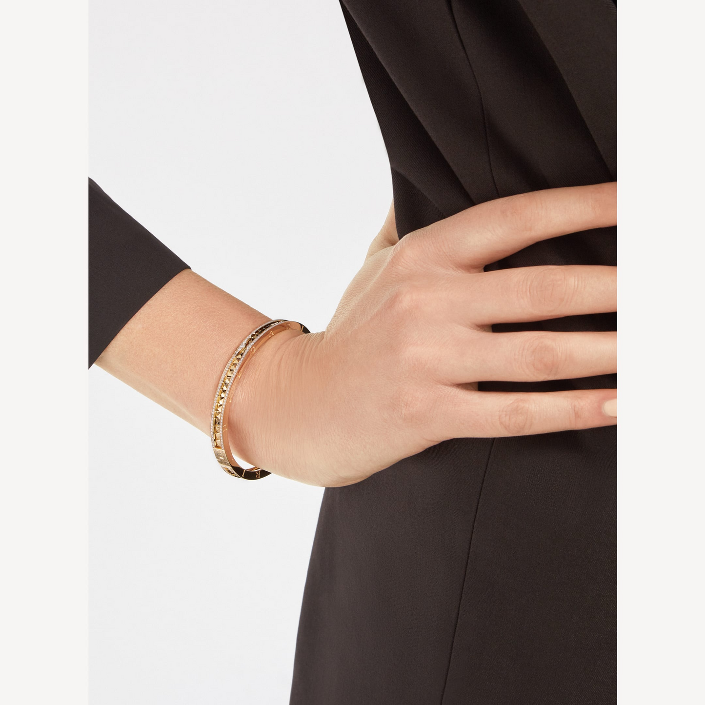 [Clover Jewelery]ZERO 1 SPIRAL AND PAVED DIAMOND GOLD BRACELET