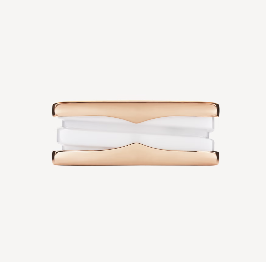 [Clover Jewelery]ZERO 1 TWO-BAND LOOPS AND WHITE CERAMIC SPIRAL PINK GOLD RING