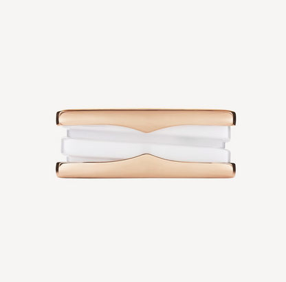 [Clover Jewelery]ZERO 1 TWO-BAND LOOPS AND WHITE CERAMIC SPIRAL PINK GOLD RING