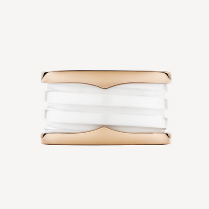[Clover Jewelery]ZERO 1 FOUR-BAND LOOPS AND WHITE CERAMIC SPIRAL PINK GOLD RING