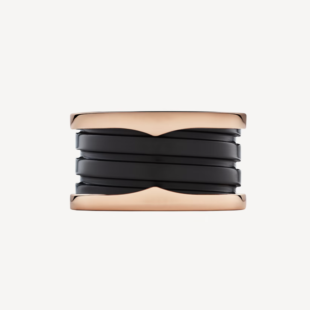 [Clover Jewelery]ZERO 1 FOUR-BAND LOOPS AND BLACK CERAMIC SPIRAL PINK GOLD RING