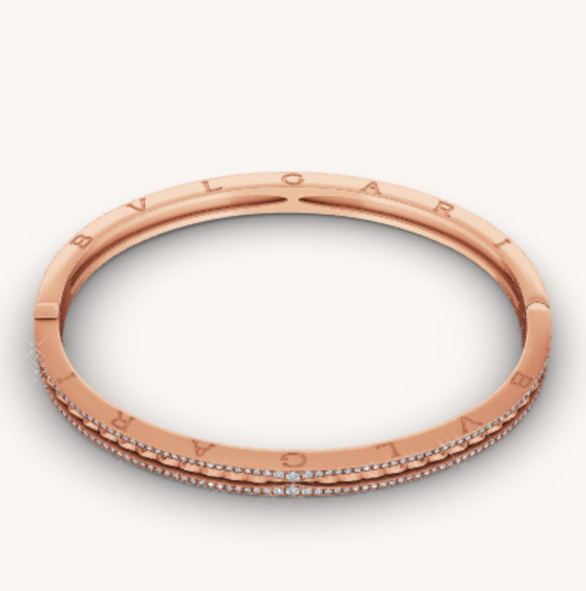 [Clover Jewelery]ZERO 1 SPIRAL AND PAVED DIAMOND PINK GOLD BRACELET
