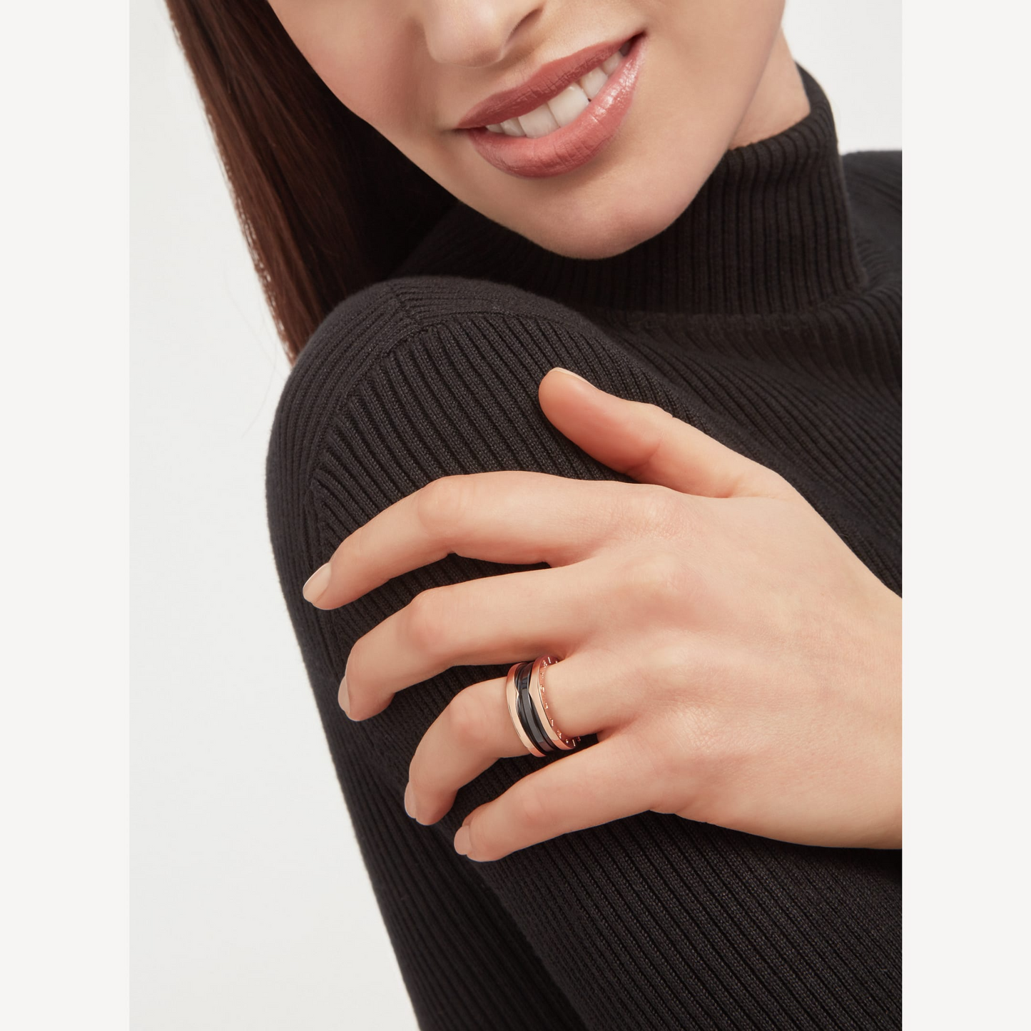 [Clover Jewelery]ZERO 1 TWO-BAND LOOPS AND BLACK CERAMIC PINK GOLD RING