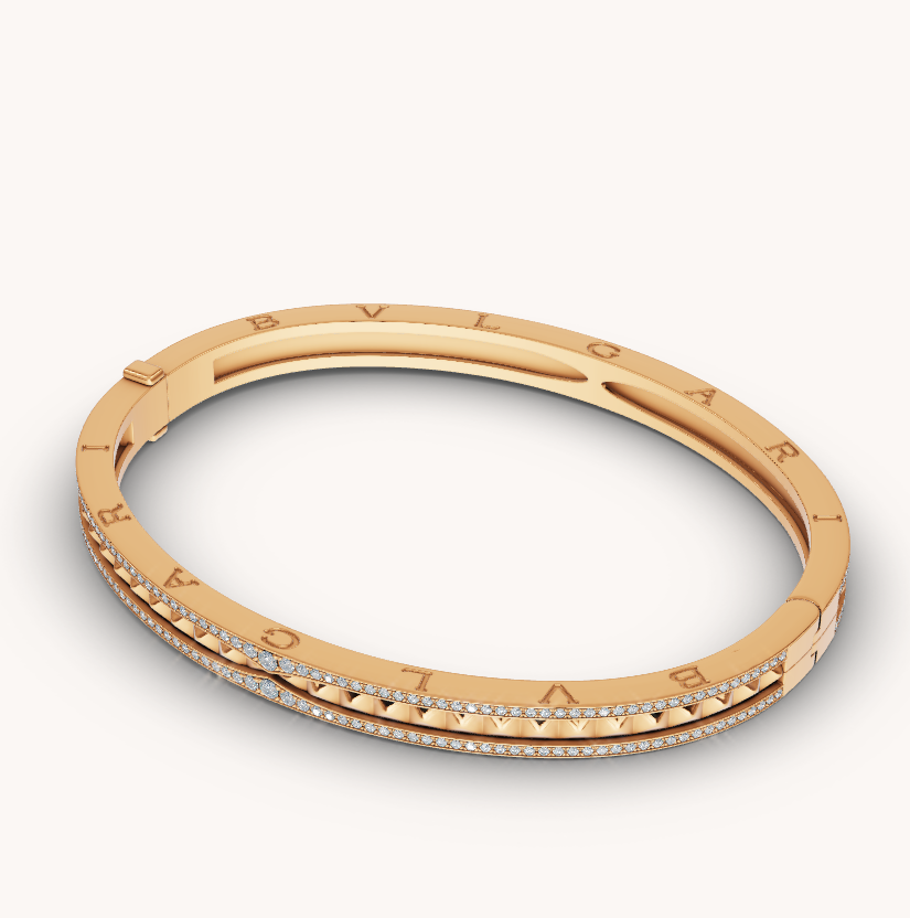 [Clover Jewelery]ZERO 1 SPIRAL AND PAVED DIAMOND GOLD BRACELET