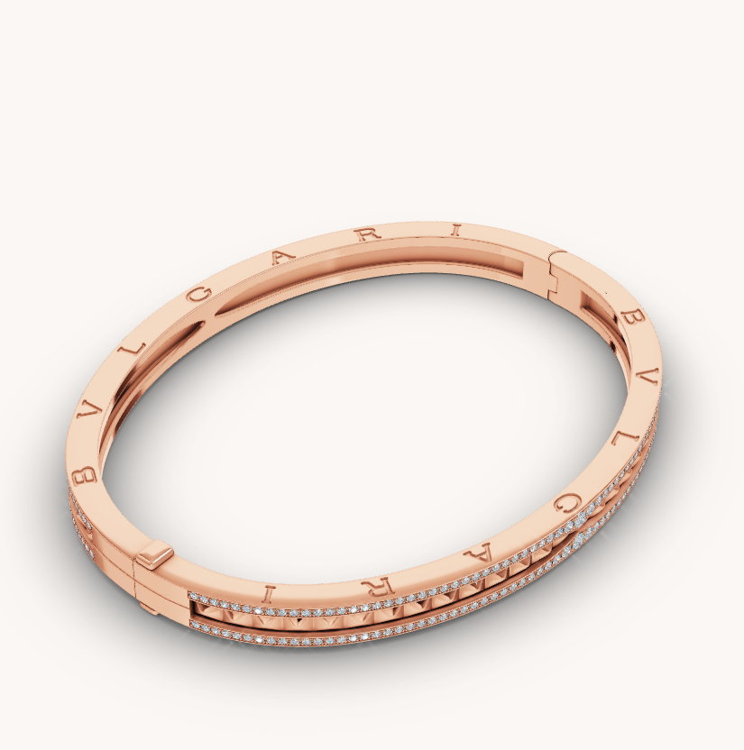 [Clover Jewelery]ZERO 1 SPIRAL AND PAVED DIAMOND PINK GOLD BRACELET